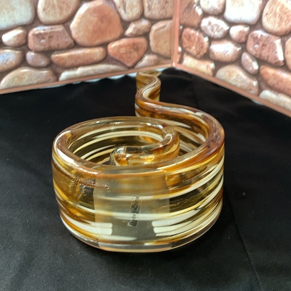 Vintage HQT Murano Style Swirl  (12") Amber Gold Glass Ribbon Sculpture - Picture 5 of 12